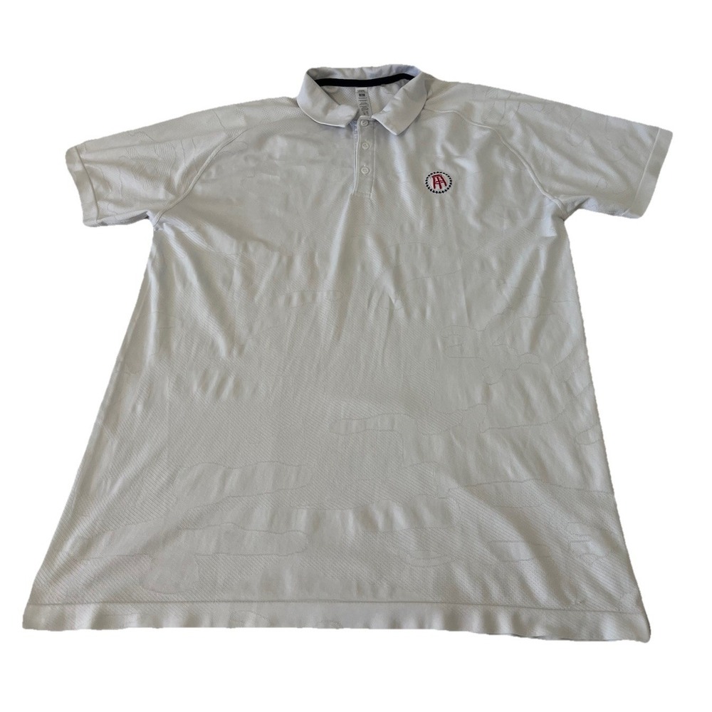 UNRL Polo Shirt Mens L White Barstool Embroidery Golf Short Sleeve Stretch